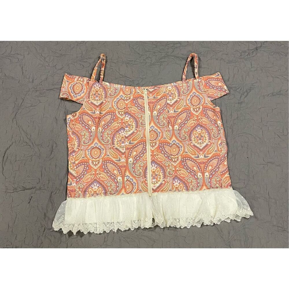 Handmade Pink and Purple Paisley Top Lace Zip Up Medium Groovy
